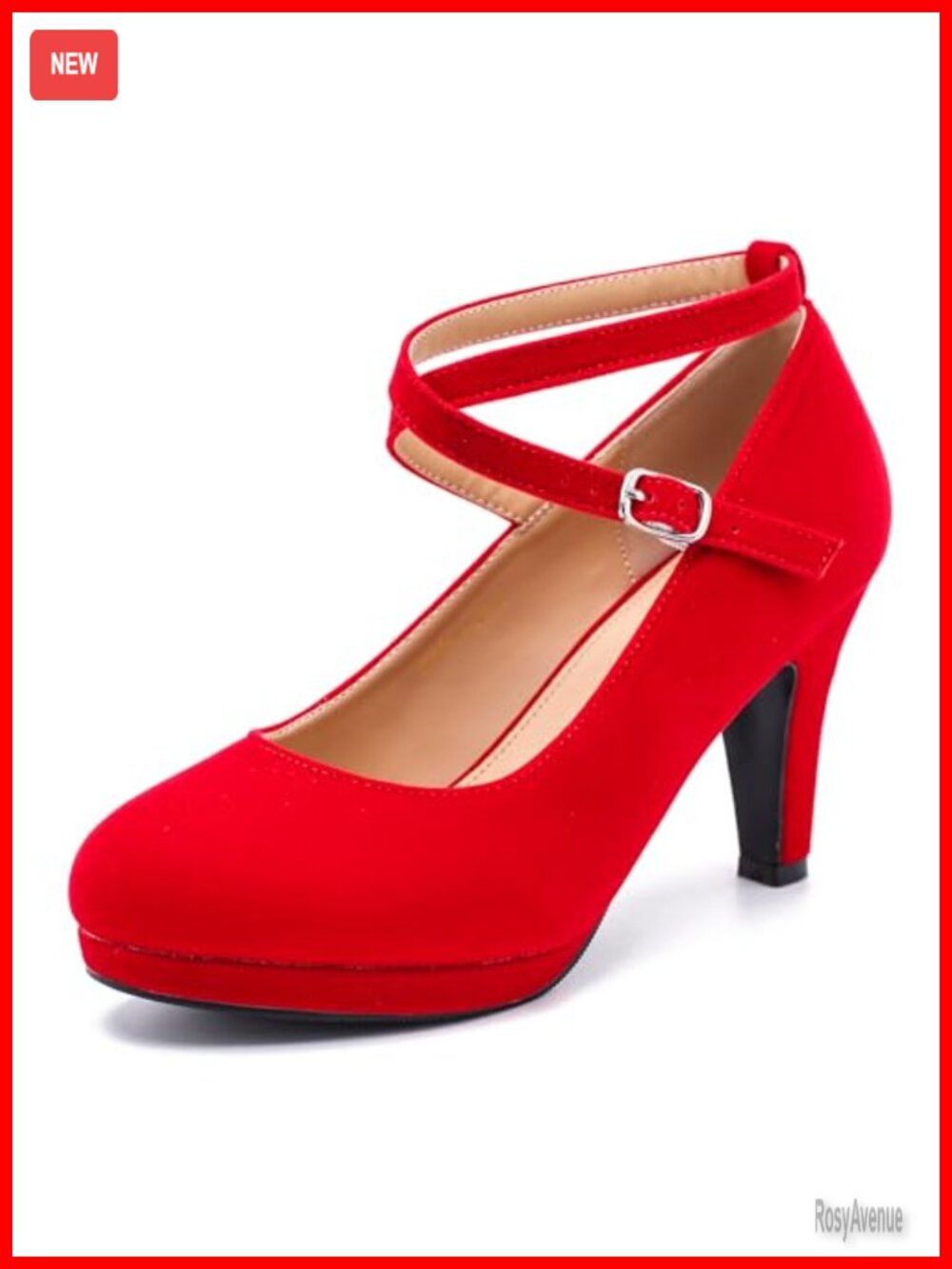 Women's Platform Pumps Round Toe Cross Ankle Strap Mary Jane Heels